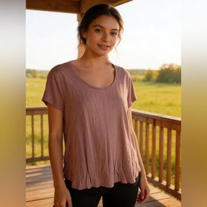 Ladies Scoop Neck Short Sleeve Top in Dusty Mauve (inv#100)